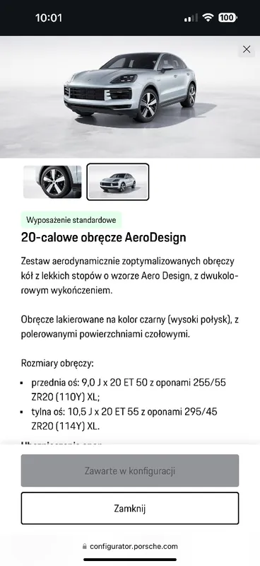 Najlepsza cena 4x koła PORSCHE CAYENNE Aero Design 20” 2x 255/55/20,2x 295/45/20 LATO